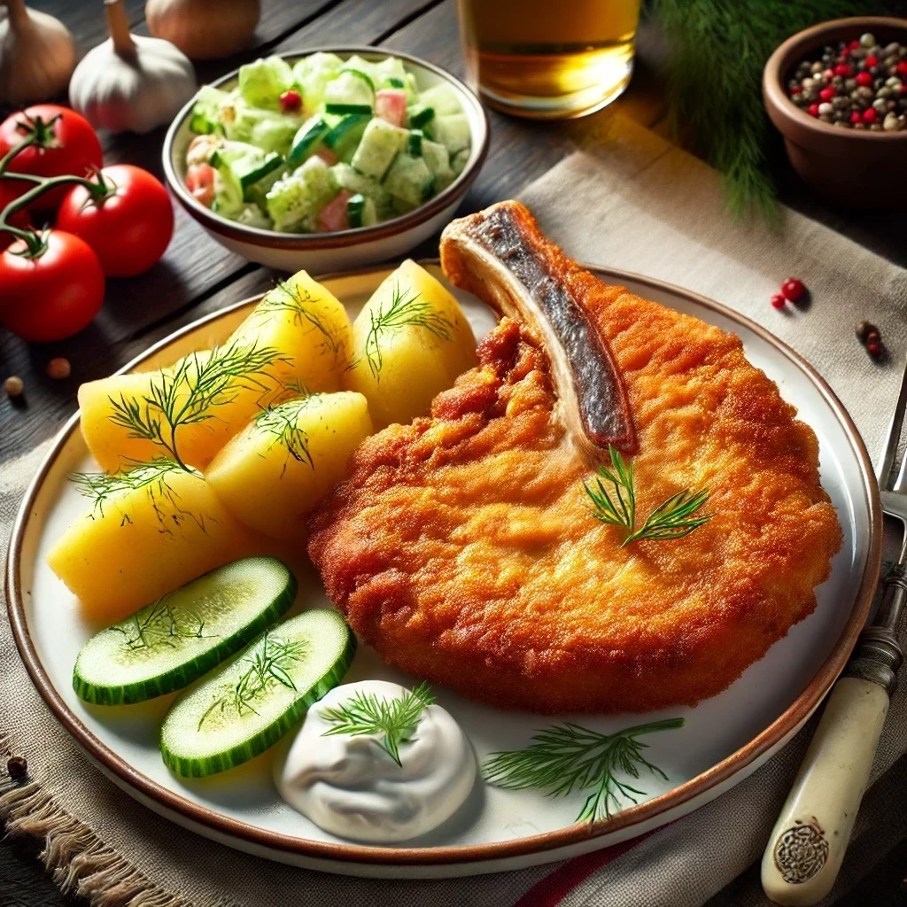 Tradycyjny Kotlet Schabowy z Kością na Smalcu